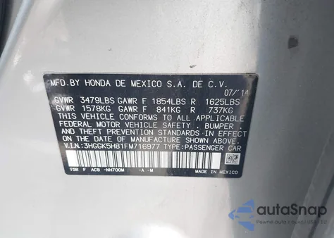 2015 Honda Fit Ex/Ex-L z USA, uszkodzony, nr VIN 3HGGK5H81FM716977